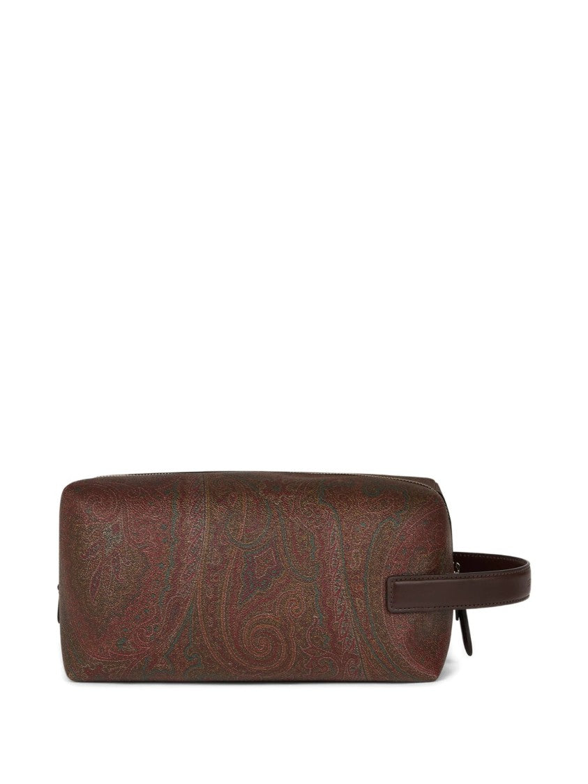 Etro Rectangular Brown Paisley 25X12x12 Side-Handle Pouch