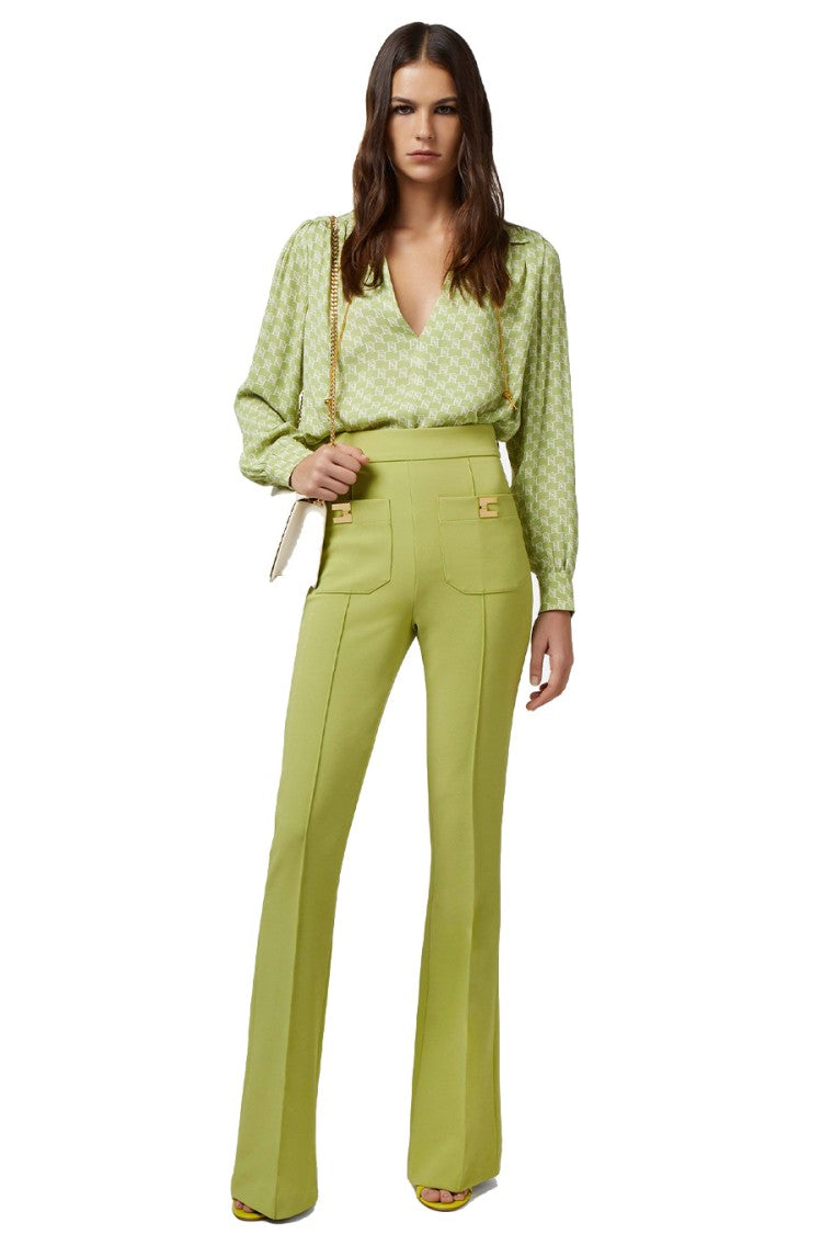 Elisabetta Franchi Light Green Blouse Geometric Pattern Chain