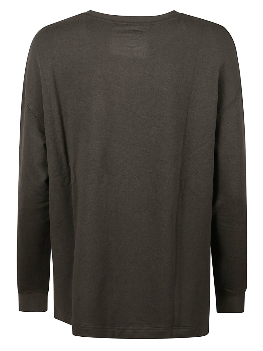 Majestic Filatures Boxy Brown Long-Sleeved Sweatshirt With Side Slits