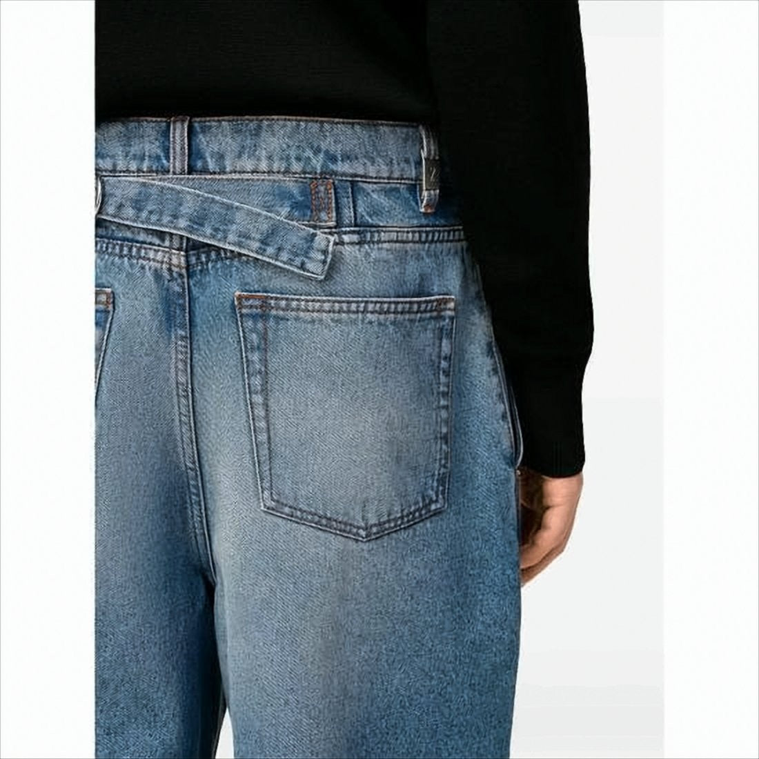 Ami Wide-Leg Denim Pants With Unique Belt Detail