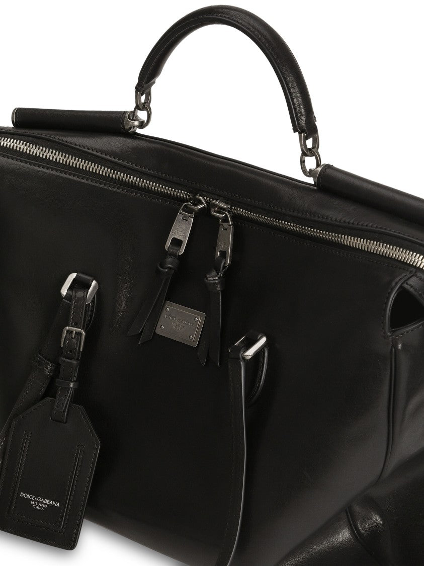 Dolce & Gabbana Structured Black Leather Bag With Dual Handles