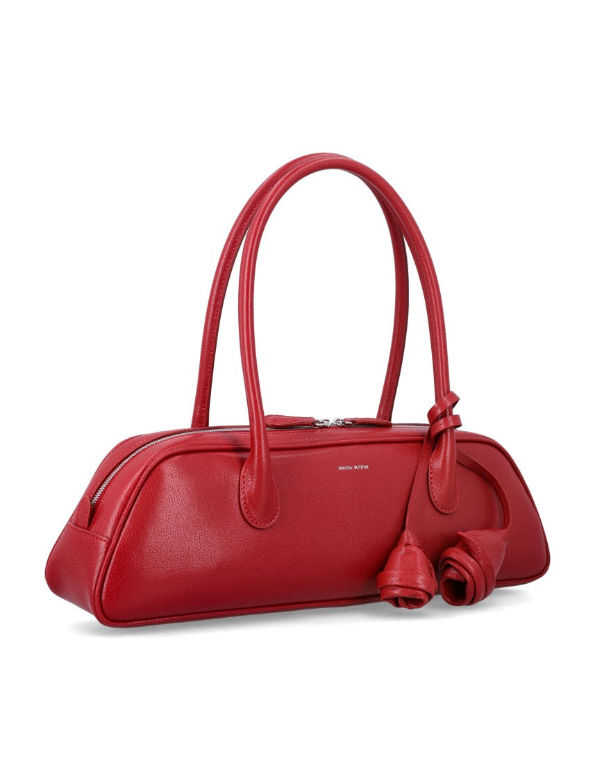Magda Butrym Red Brigitte Trapeze Floral Charm Soft Leather Shoulder Bag