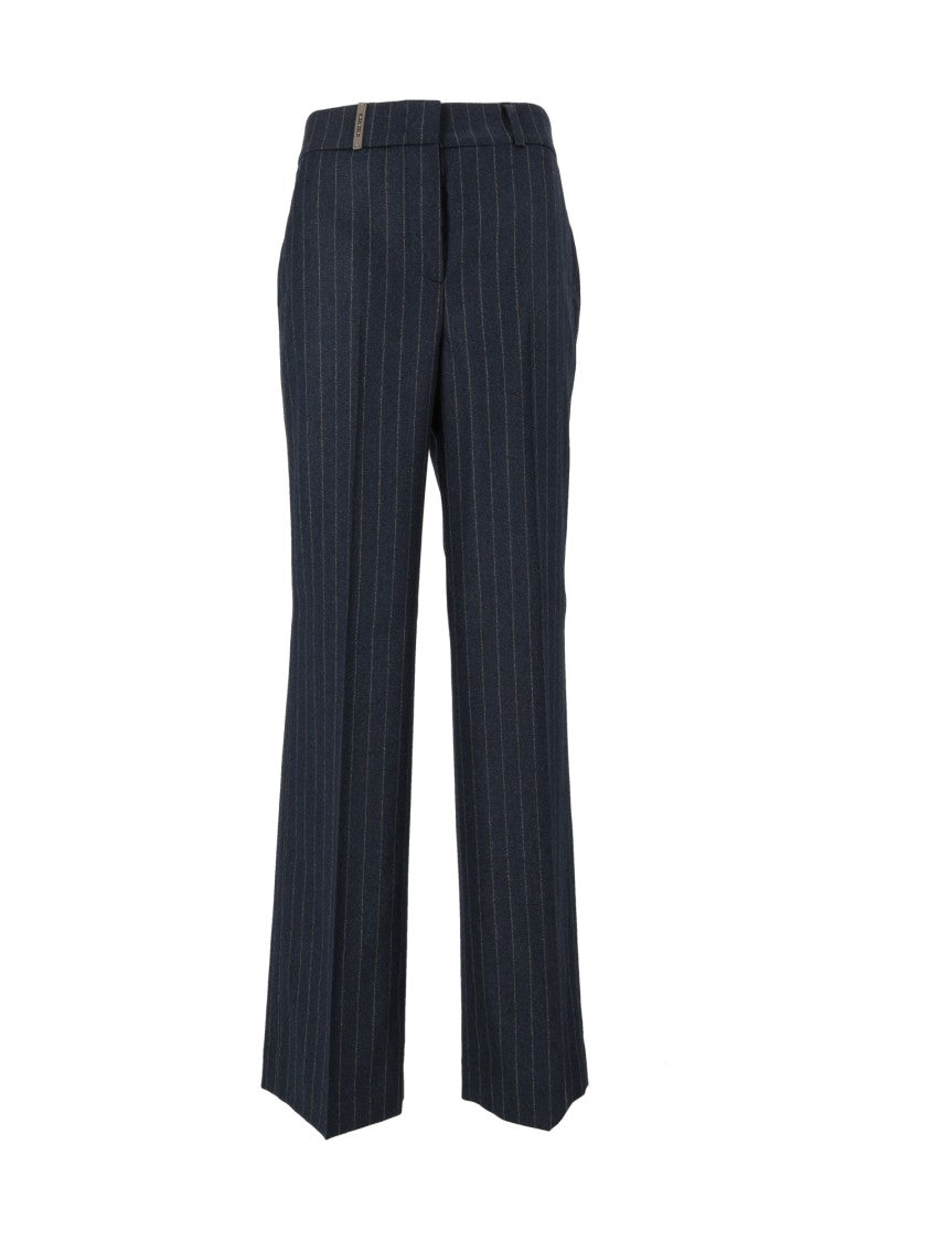 Peserico Virgin Wool-Blend Pinstripe Straight-Leg Pants