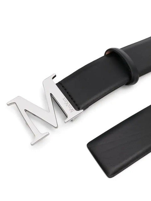 Max Mara Smooth Black Leather Belt With Polished Silver Letter 'M' Buckle