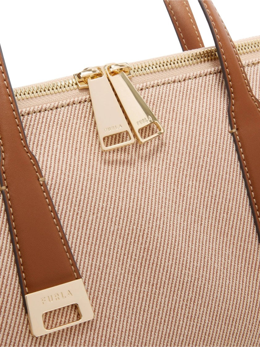 Furla Olivia L Tote Beige Cotton Leather Tote
