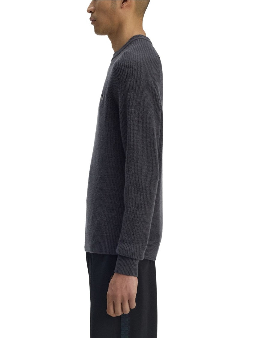 Fred Perry Wool Ribbed Knit Crewneck Sweater