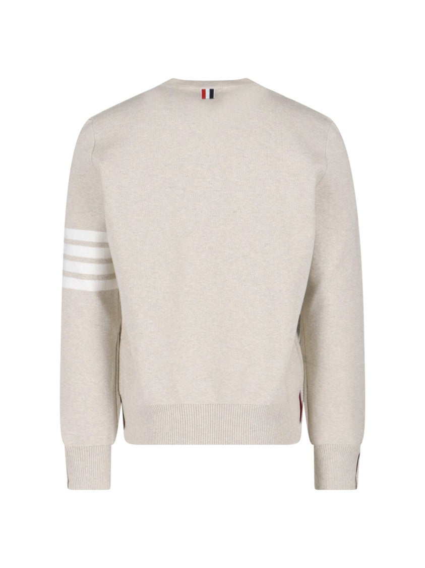 Thom Browne Beige Cotton Crew Neck Sweater With Four-Bar Detail