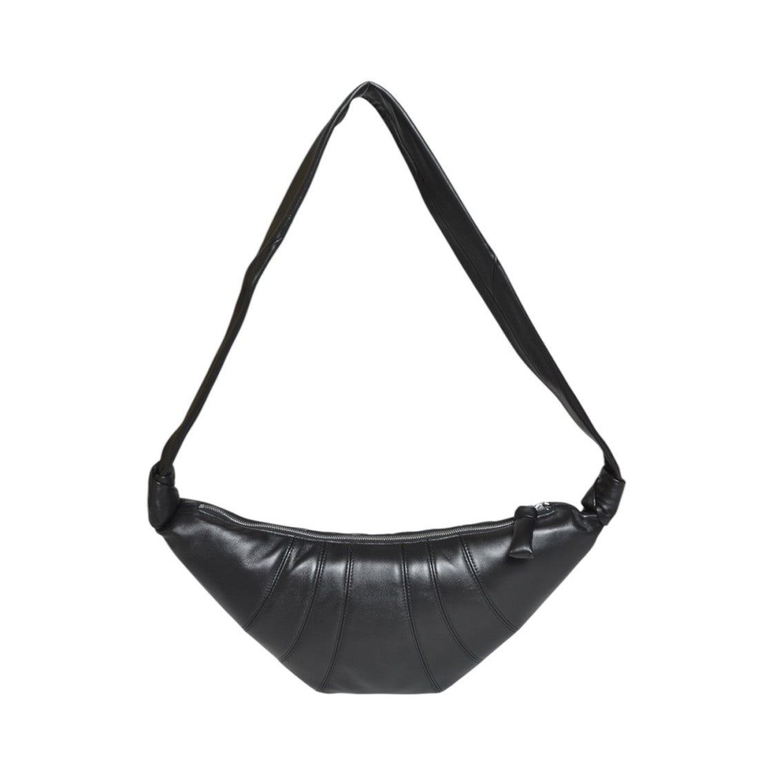 Lemaire Crescent-Shaped Black Leather Shoulder Bag With Pleated Detailing