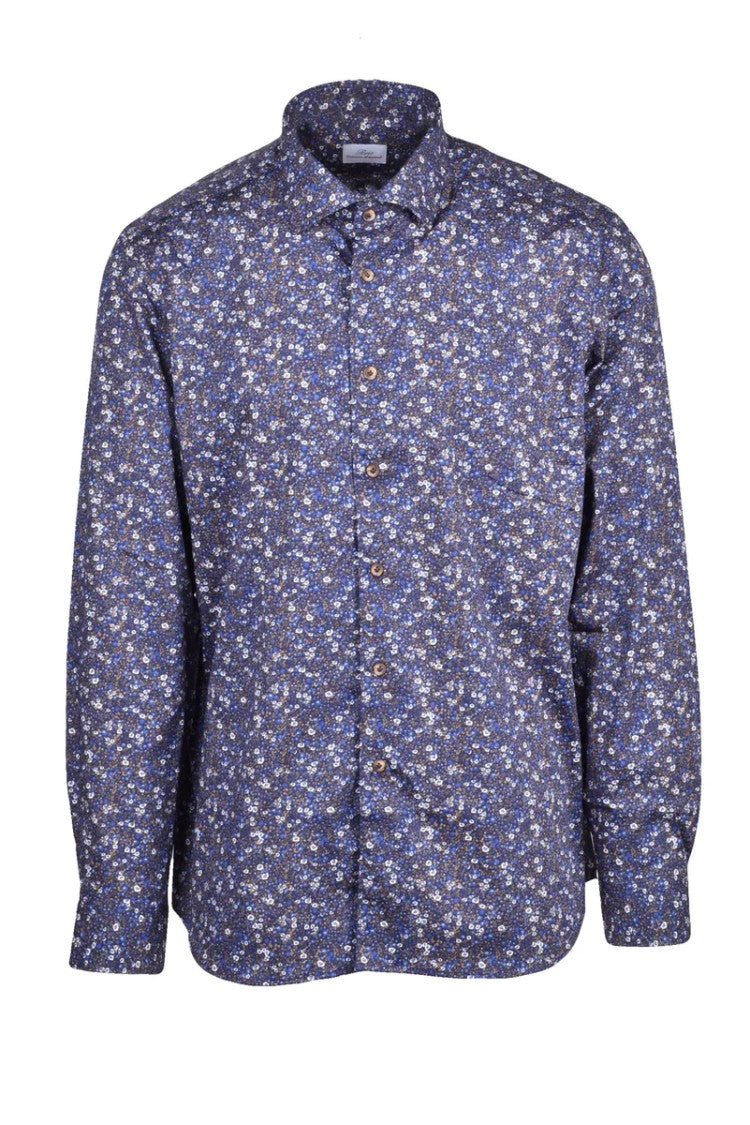 Brio Blue Brown Floral Stretch Shirt