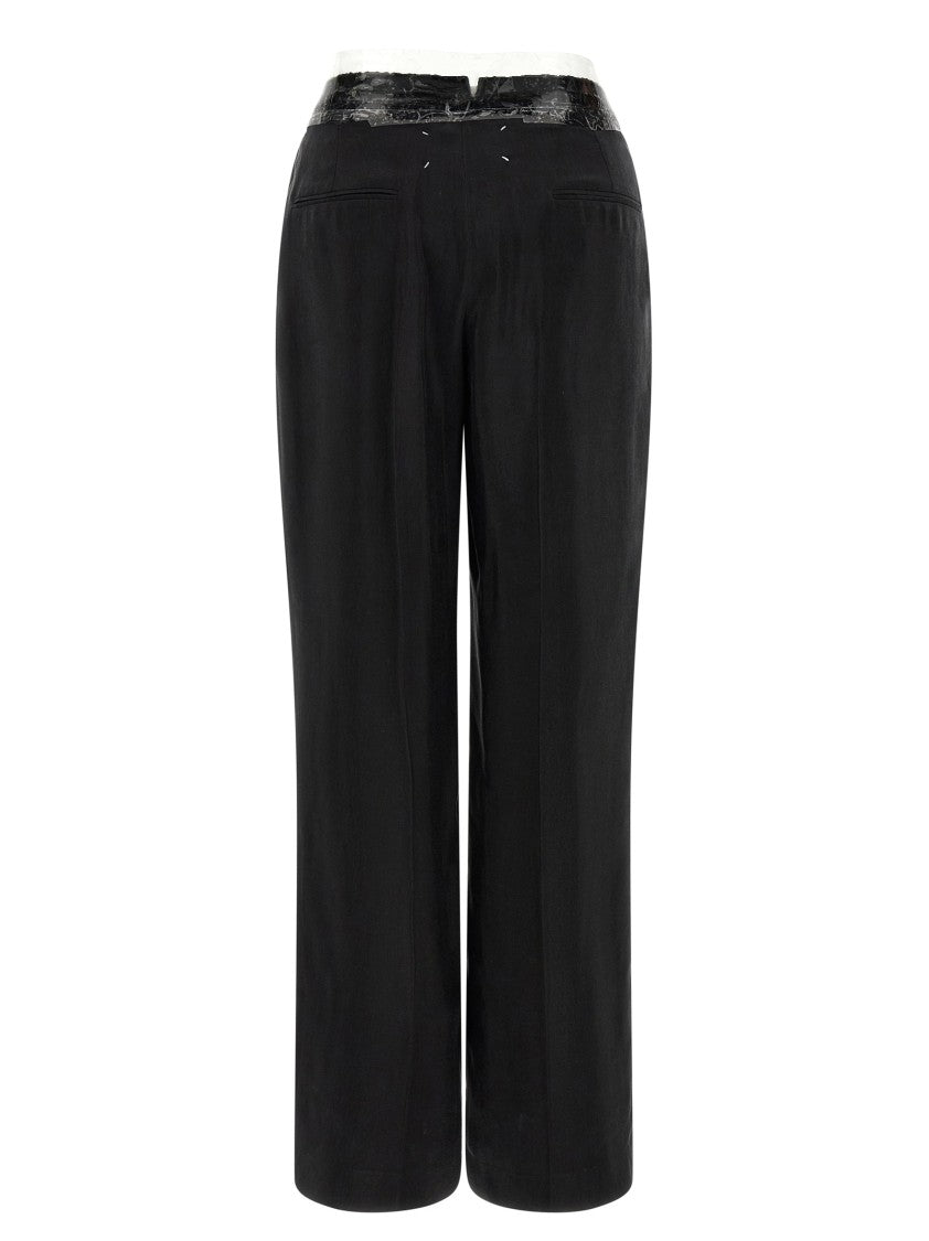 Maison Margiela Fluid Cupro Wide Leg Pants With Signature Stitches And Transparent Tape