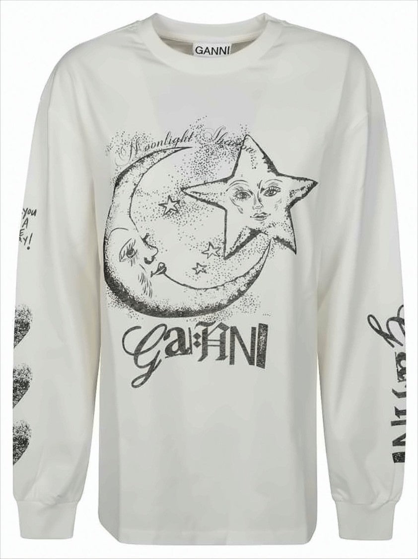 Ganni Relaxed Fit Long Sleeve Shirt With Mystical Graphic Prints