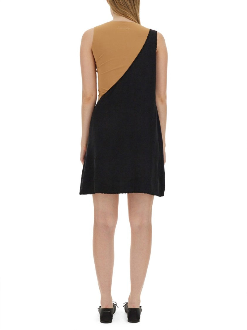 Mm6 By Maison Margiela Asymmetrical Black Midi Dress With Lace Detailing