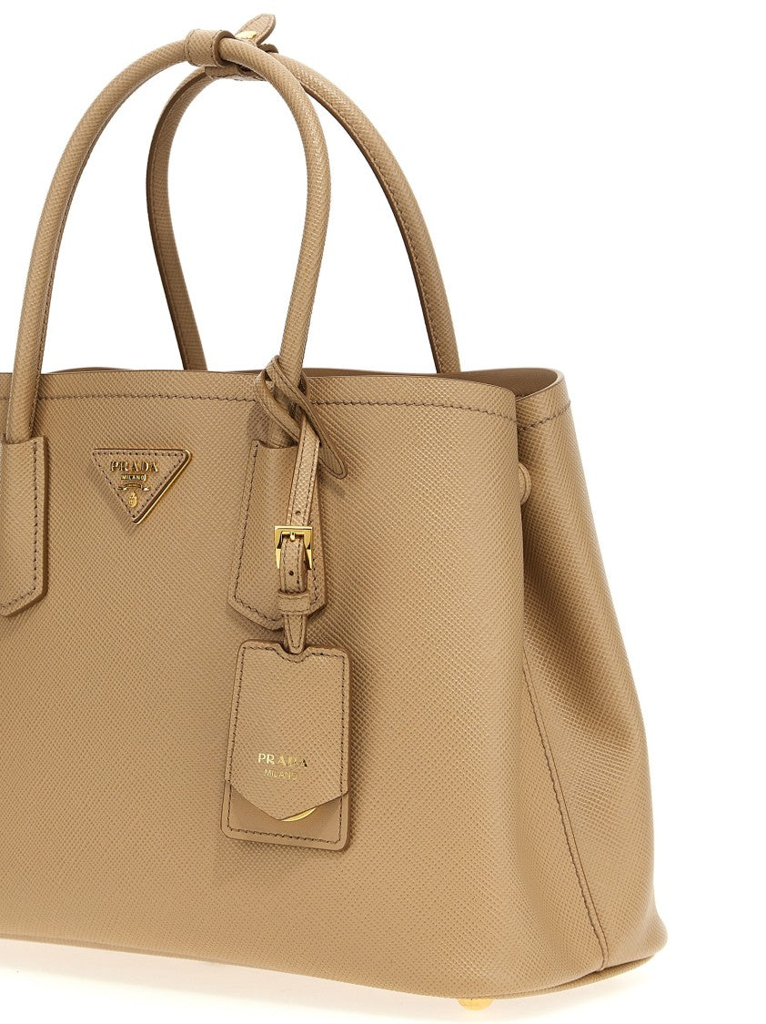Prada Saffiano Leather Handbag With Enameled Metal Logo And Detachable Strap
