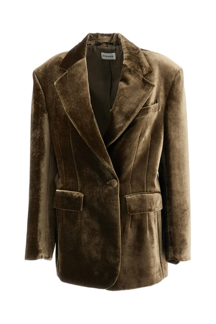 Parosh Fluid Velvet-Effect Jacket With Peak Lapels And Tailored Silhouette