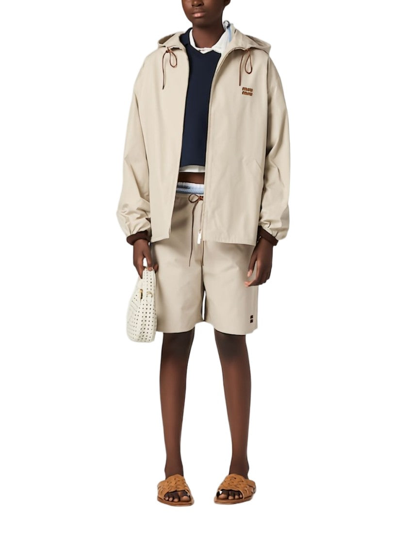 Miu Miu Beige Relaxed Fit Hooded Drawstring Jacket