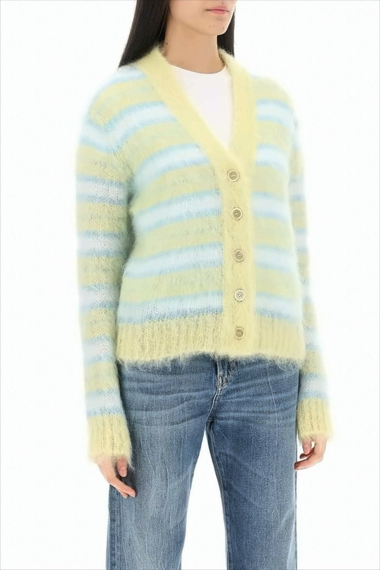 Marni Textured Mohair Blend Cardigan With Horizontal Stripes