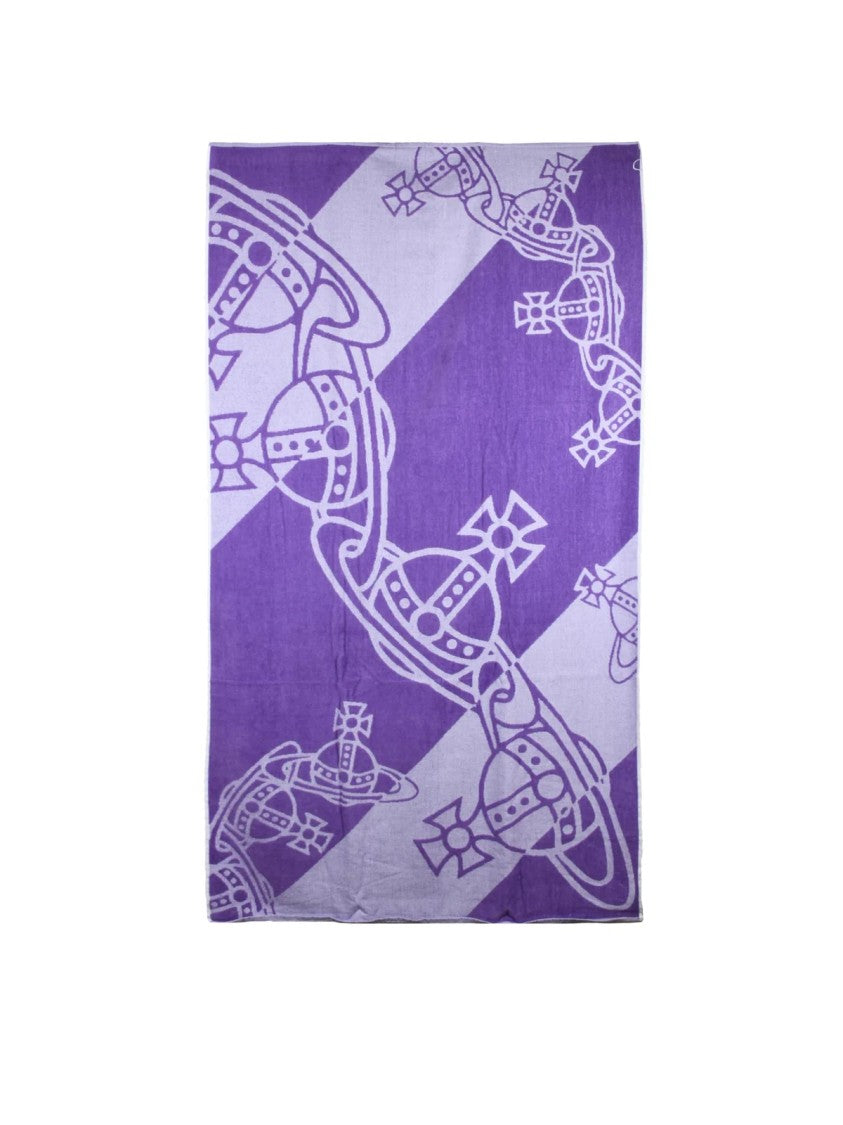 Vivienne Westwood Vibrant Purple Terry Beach Towel With Bold Diagonal Stripe