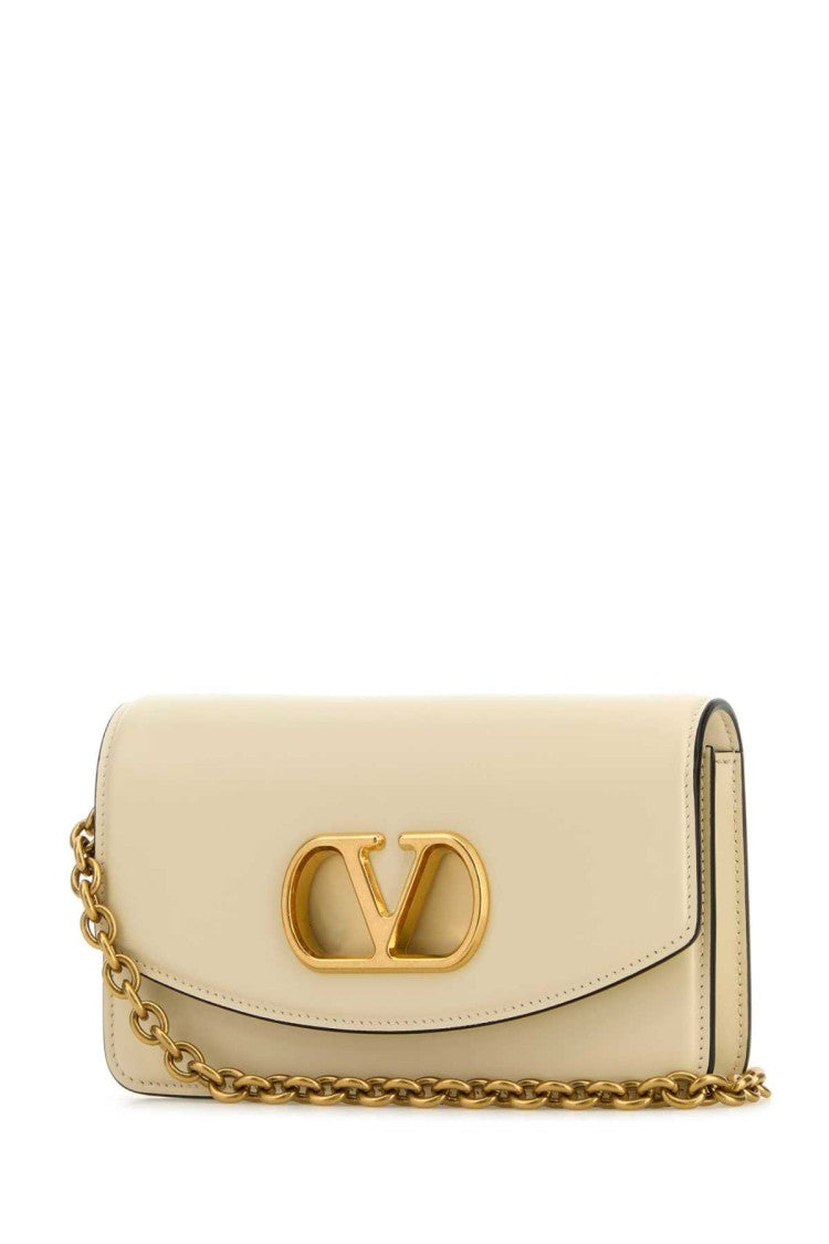 Valentino Garavani Ivory Leather Vlogo Signature Shoulder Bag