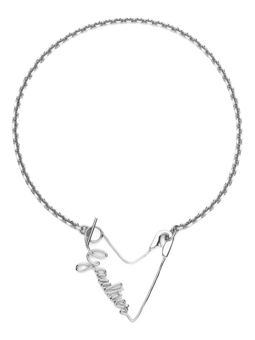 Jean Paul Gaultier Heart-Shaped Silver Tone Metal Chain Necklace