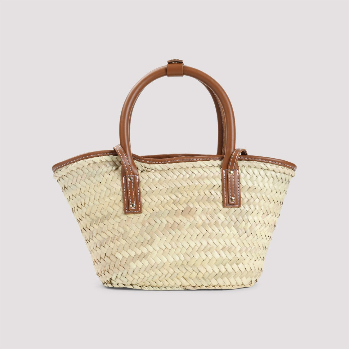 Jacquemus The Small Soli Basket In Brown Leather And Straw
