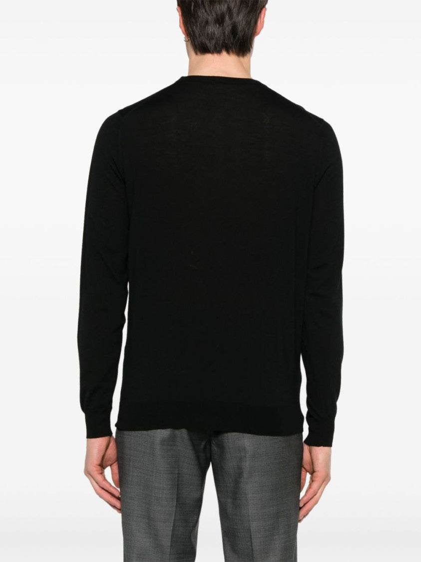 Drumohr Black Fitted Crew Neck Wool Sweater
