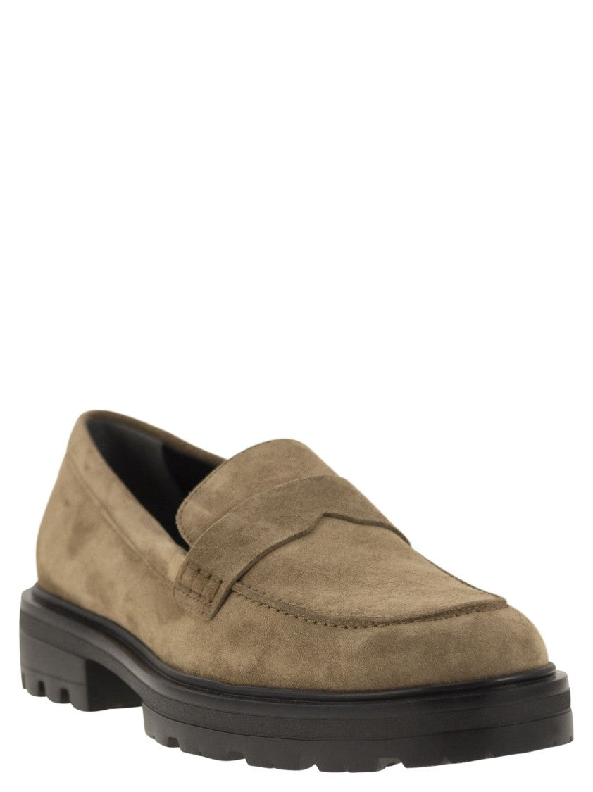 Hogan H673 Suede Moccasin With Carrarmato Bottom