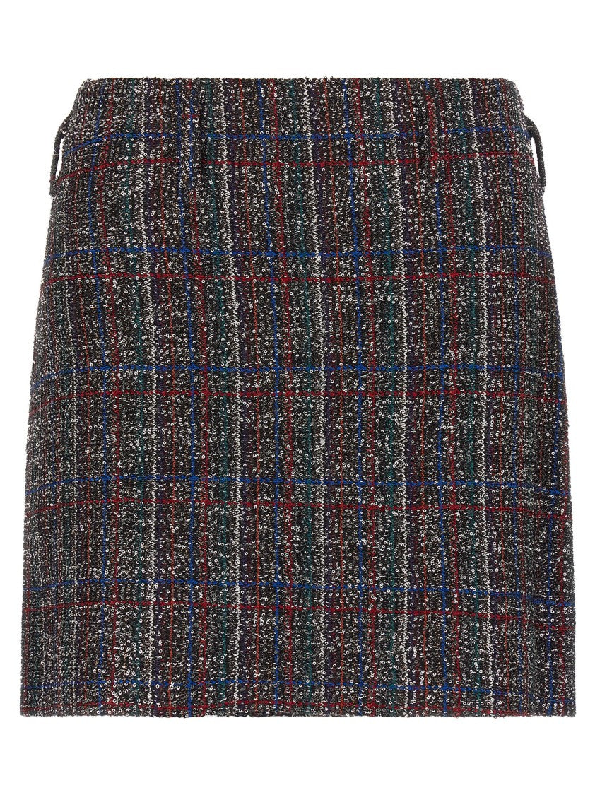 Missoni Sequin-Enhanced Tartan Mini Skirt With Side Zip Closure