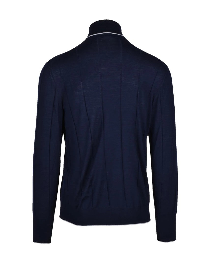 Eleventy Wool Under Jacket Sweater With Vertical Ribbed Detailing