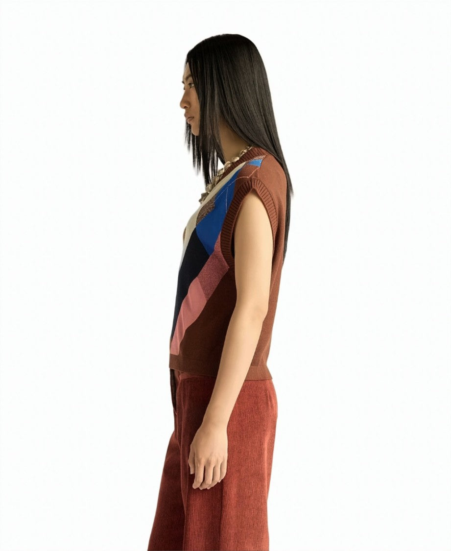 Momonì Argyle Intarsia Knit V-Neck Vest