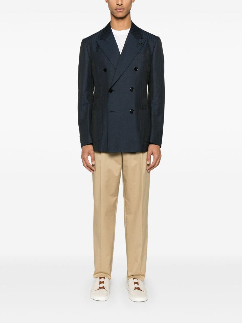 Lardini Double-Breasted Pinstripe Blue Jacket With Tailored Fit