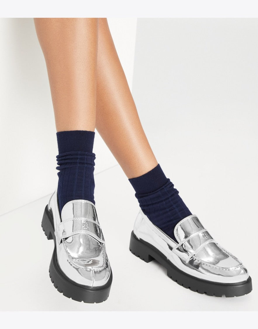 Tory Burch Mirrored Metallic Classic Logo Lug Loafers