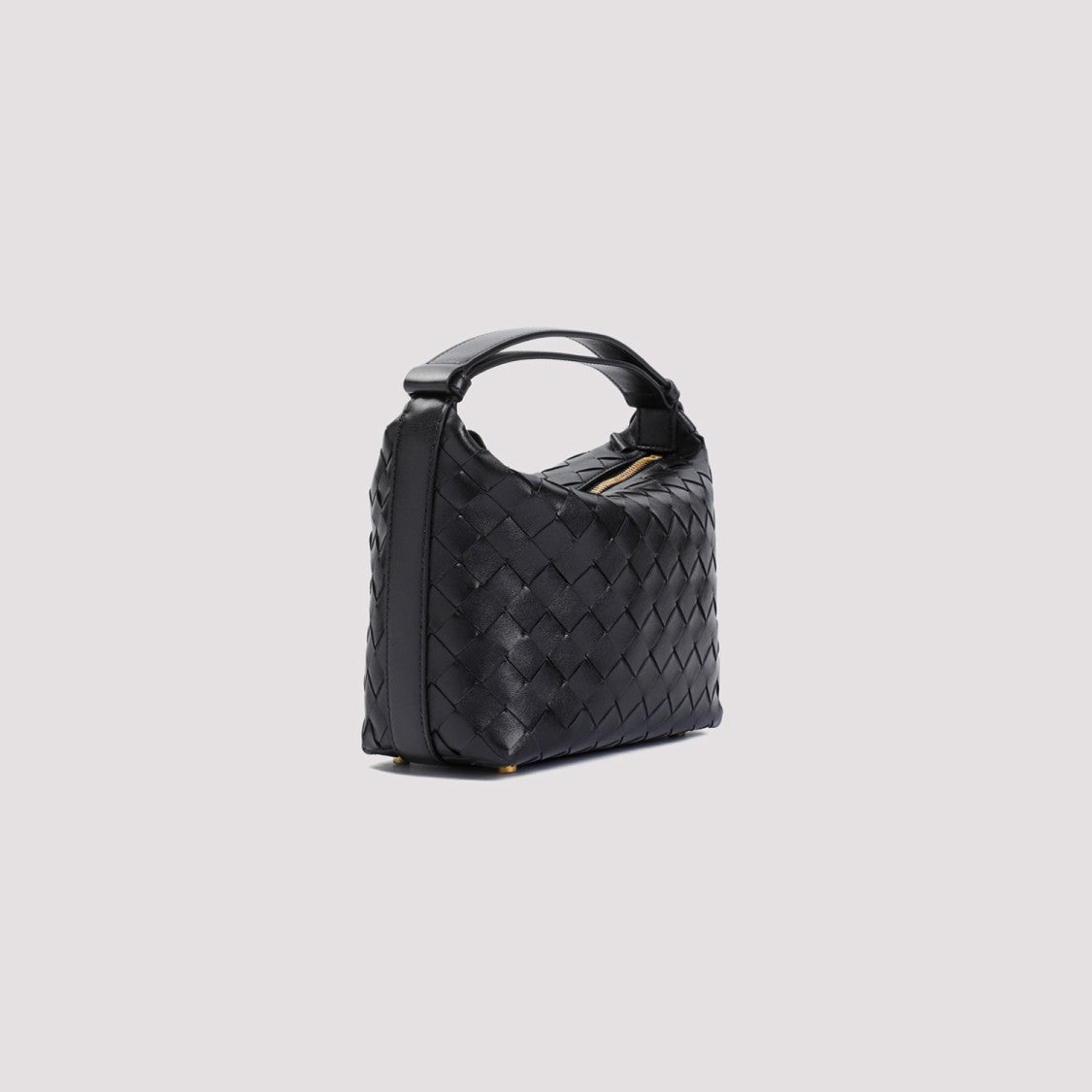 Bottega Veneta Mini Wallace Intreccio 15 Handbag In Interwoven Black Leather