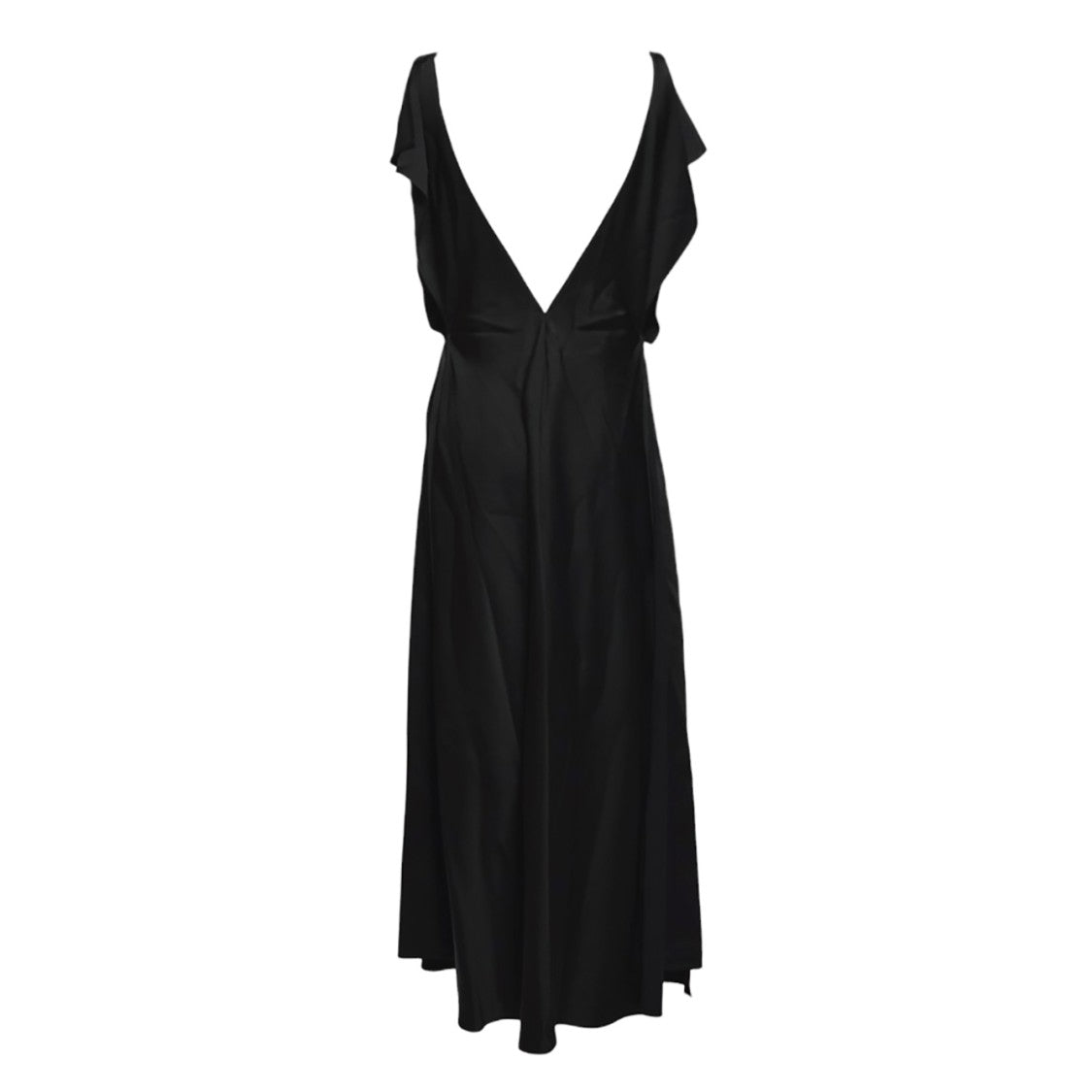 Jil Sander Long Black Satin V-Neck Dress