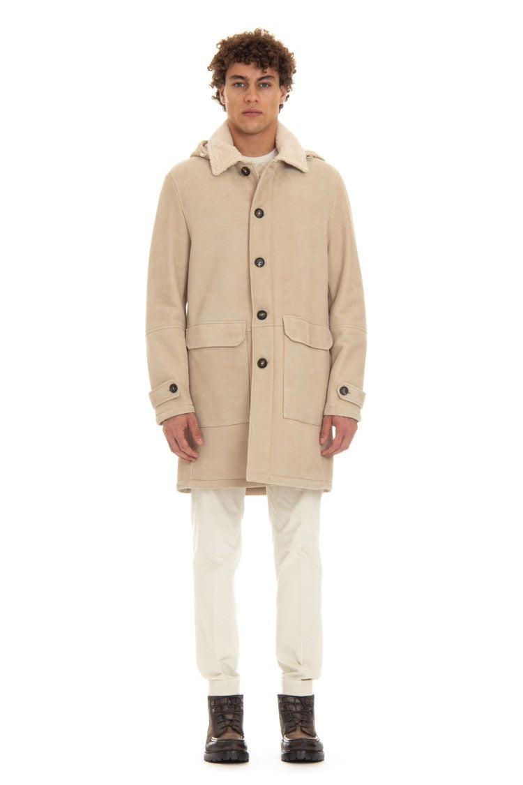 Eleventy Shearling Coat With Detachable Hood