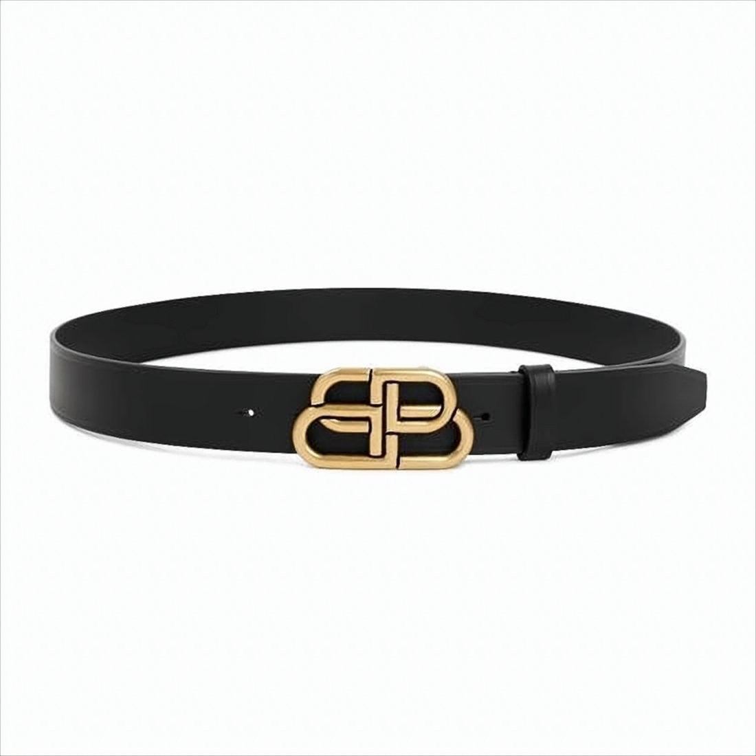 Balenciaga Black Leather Belt With Gold-Tone Interlocking Double-B Buckle