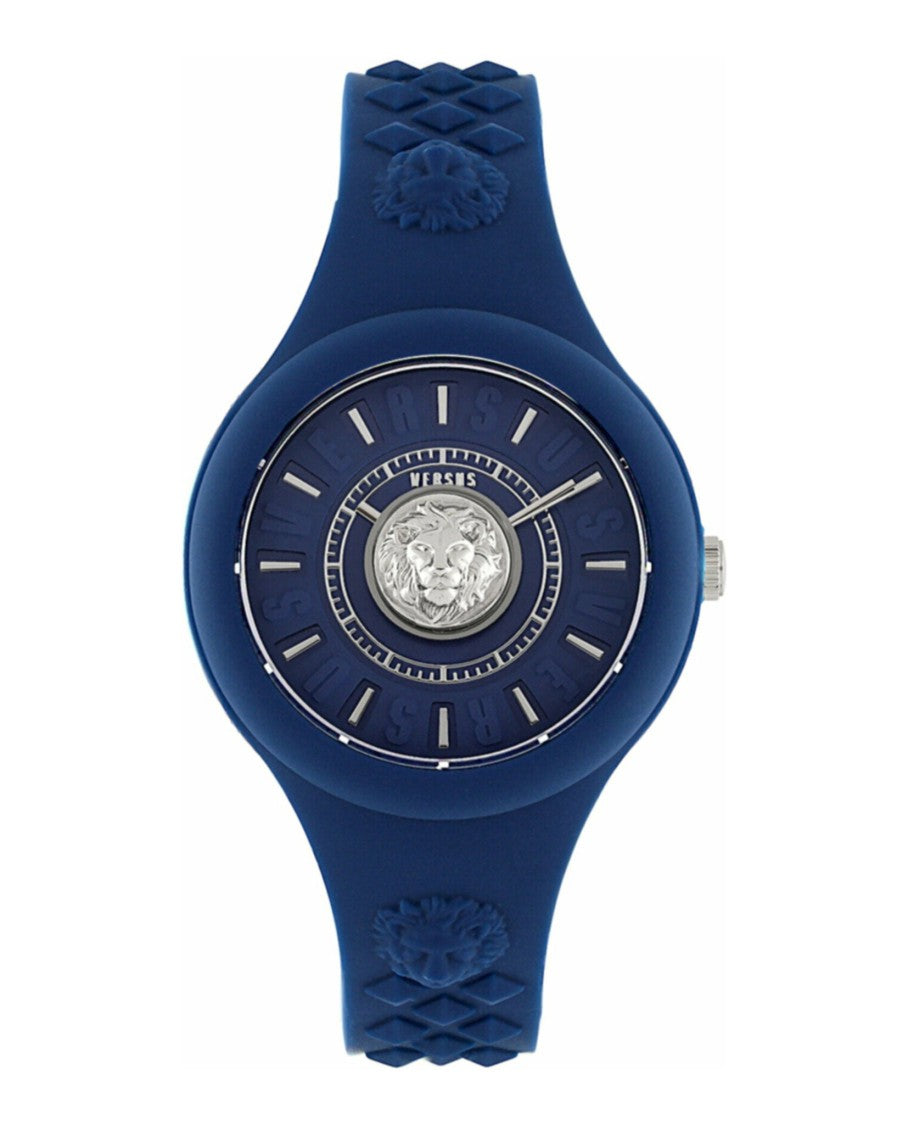 Versus Versace Fire Island Lion Strap Watch With Blue Enamel Dial