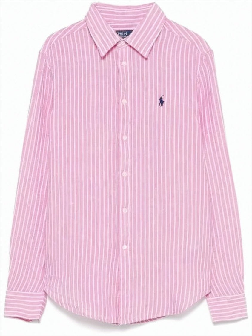 Polo Ralph Lauren Pink Striped Linen Blouse With Classic Button-Down Design