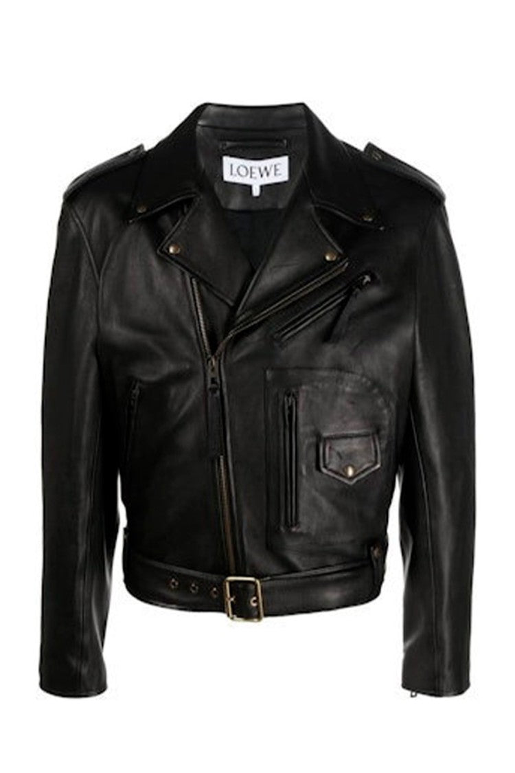 Loewe Black Leather Belted Biker Jacket