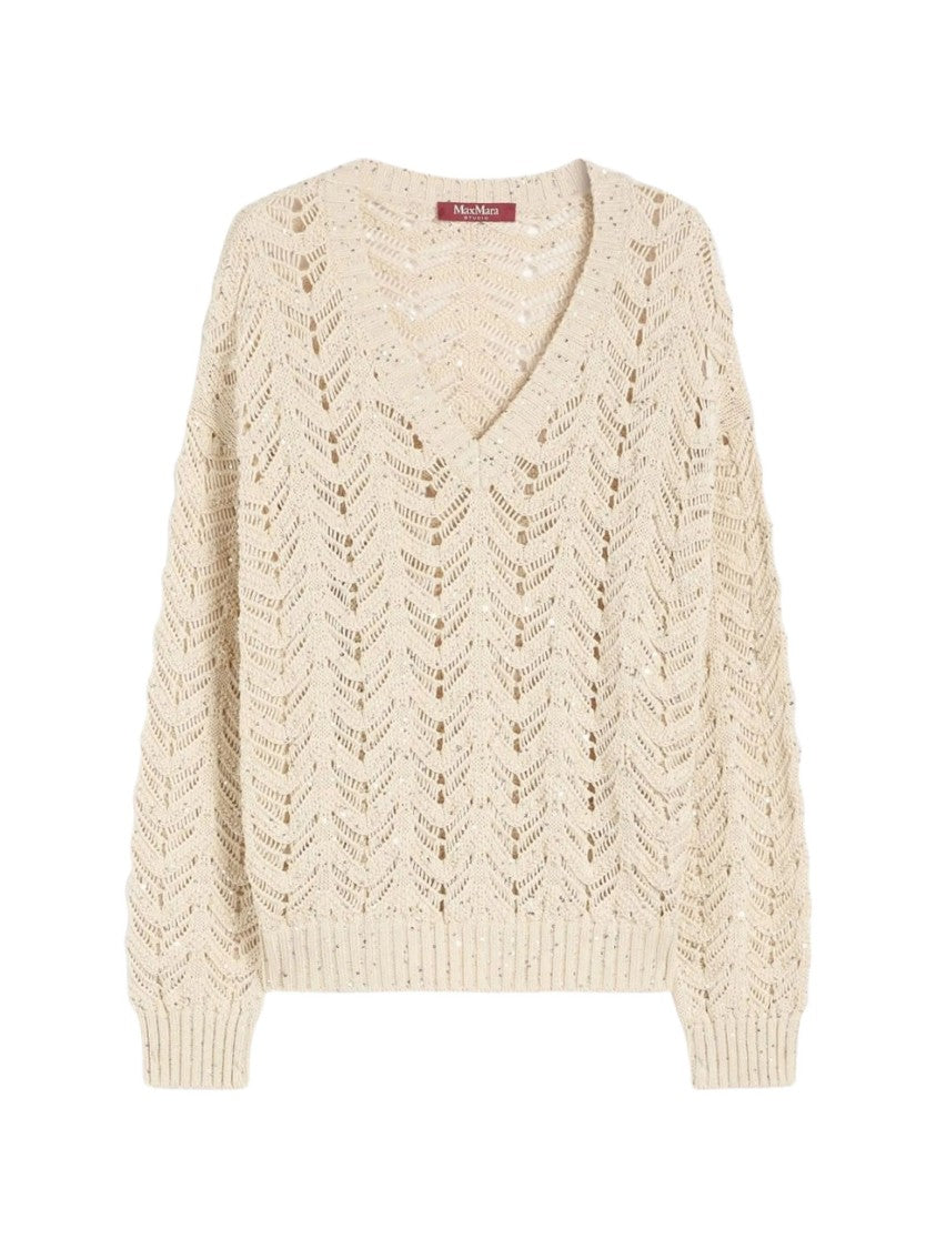 Max Mara Beige Perforated Chevron Knit Top