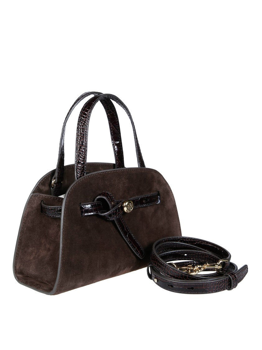 Tory Burch Brown Romy Suede Small Bauletto Handbag