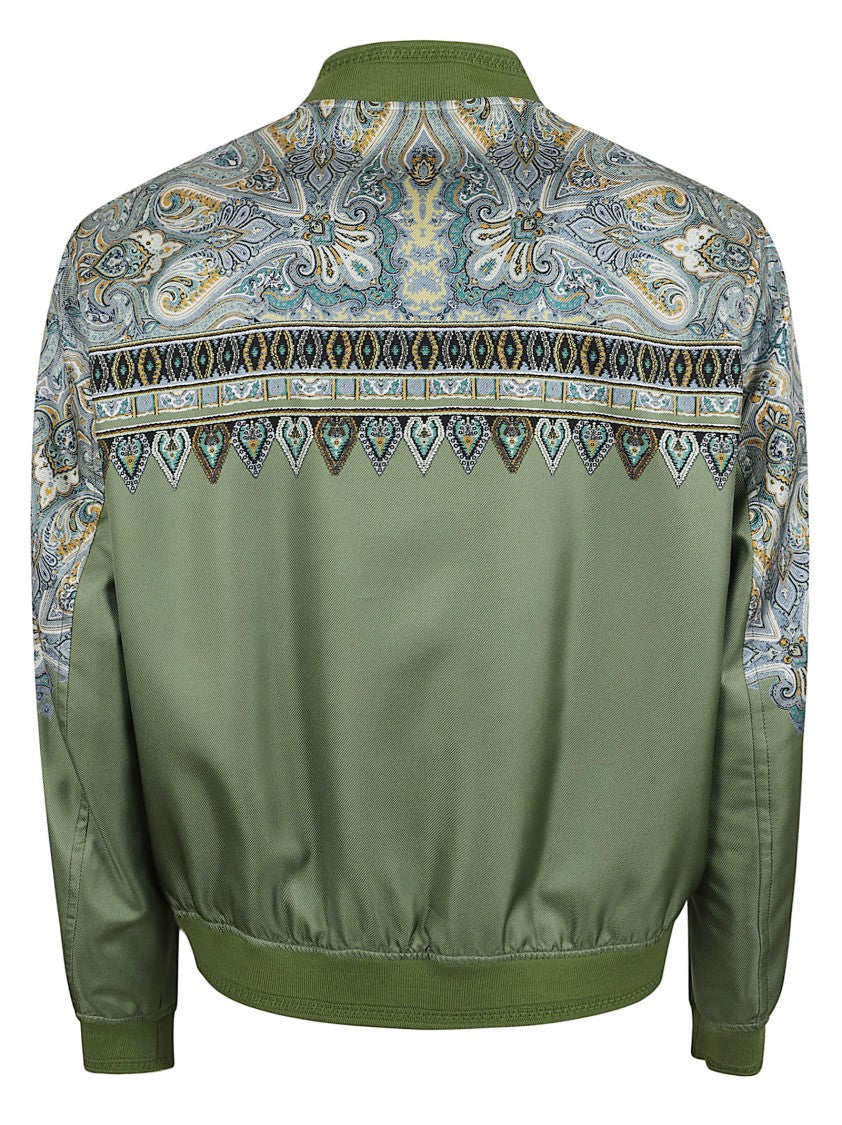 Etro Paisley Print Silk Bomber Jacket With Jacquard Trim
