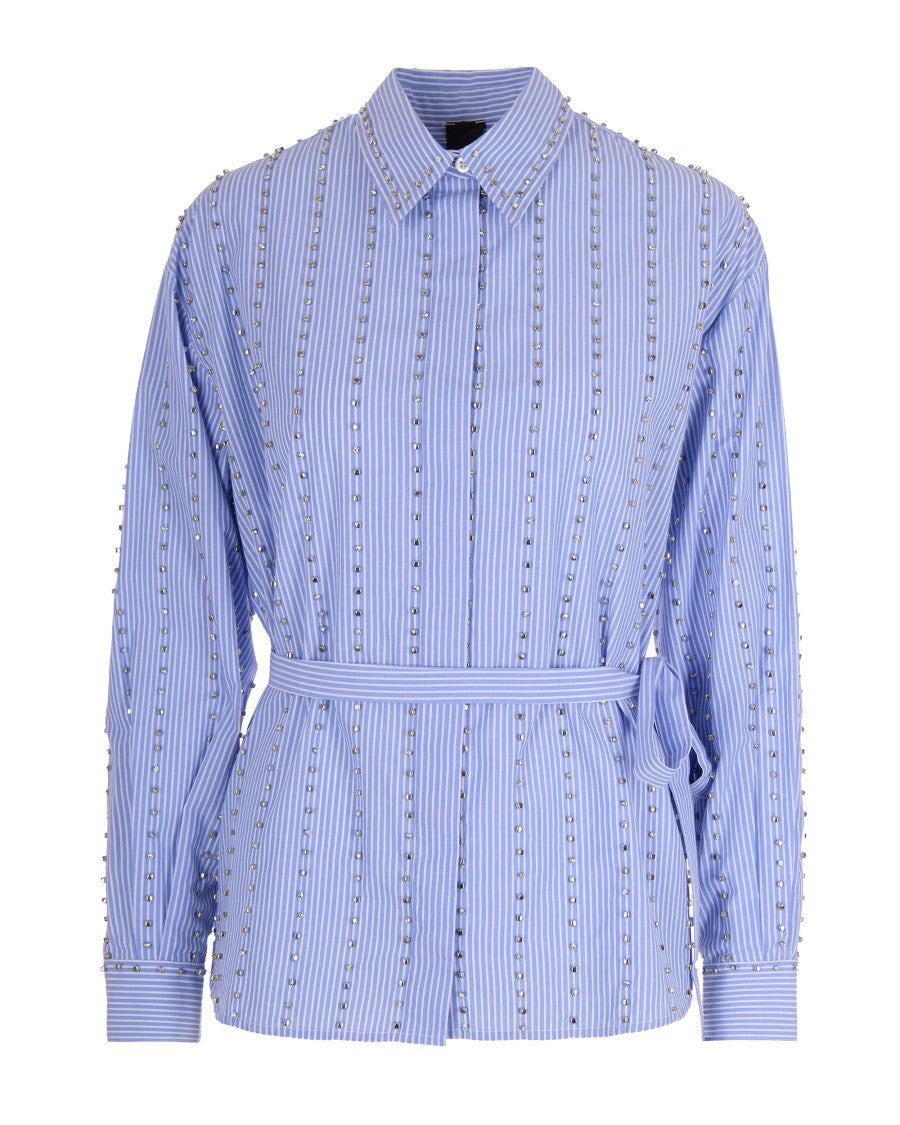 Pinko Contemporary Striped Cotton Shirt With Crystal