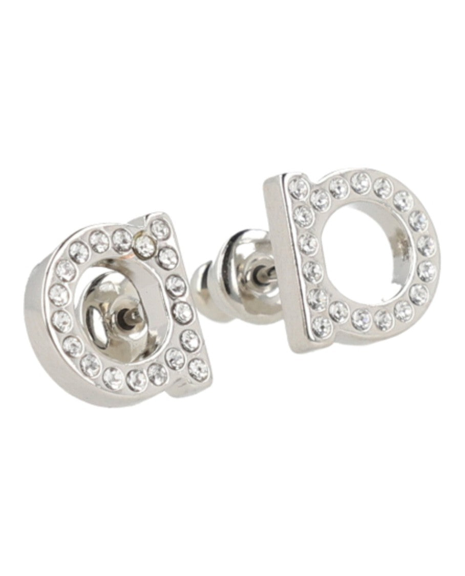 Ferragamo Circular Silver-Tone Bijoux Earrings With Glass Accents