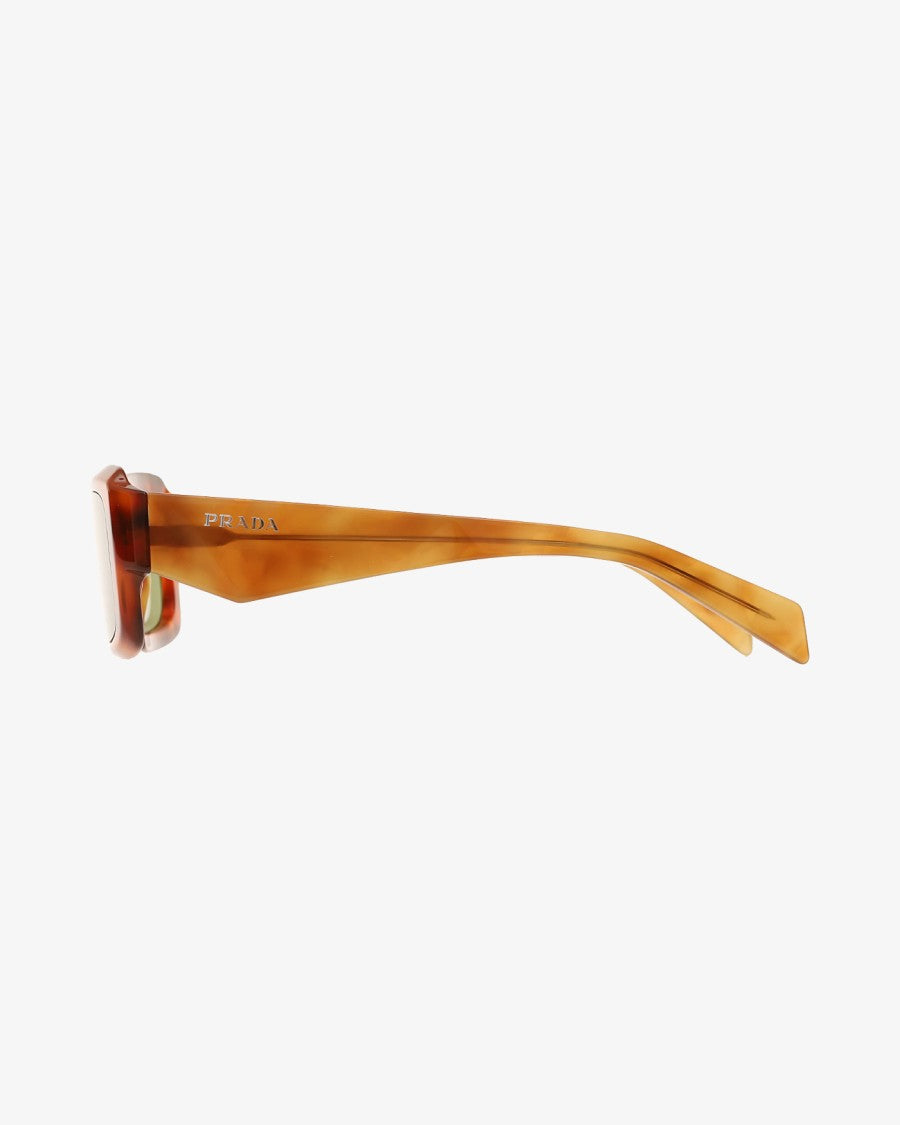 Prada Oversized Cognac Tortoise Sunglasses With Geometric Temples