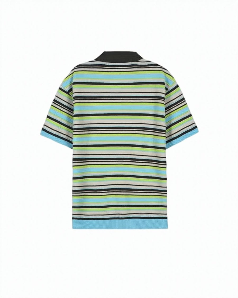 Andersson Bell Short-Sleeved Striped Knit Polo Shirt With Ribbed Detailing