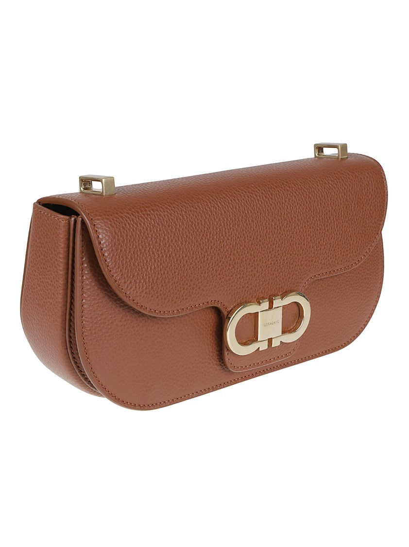 Ferragamo Textured Calf Leather Bag With Gold-Tone Gancini Clasp