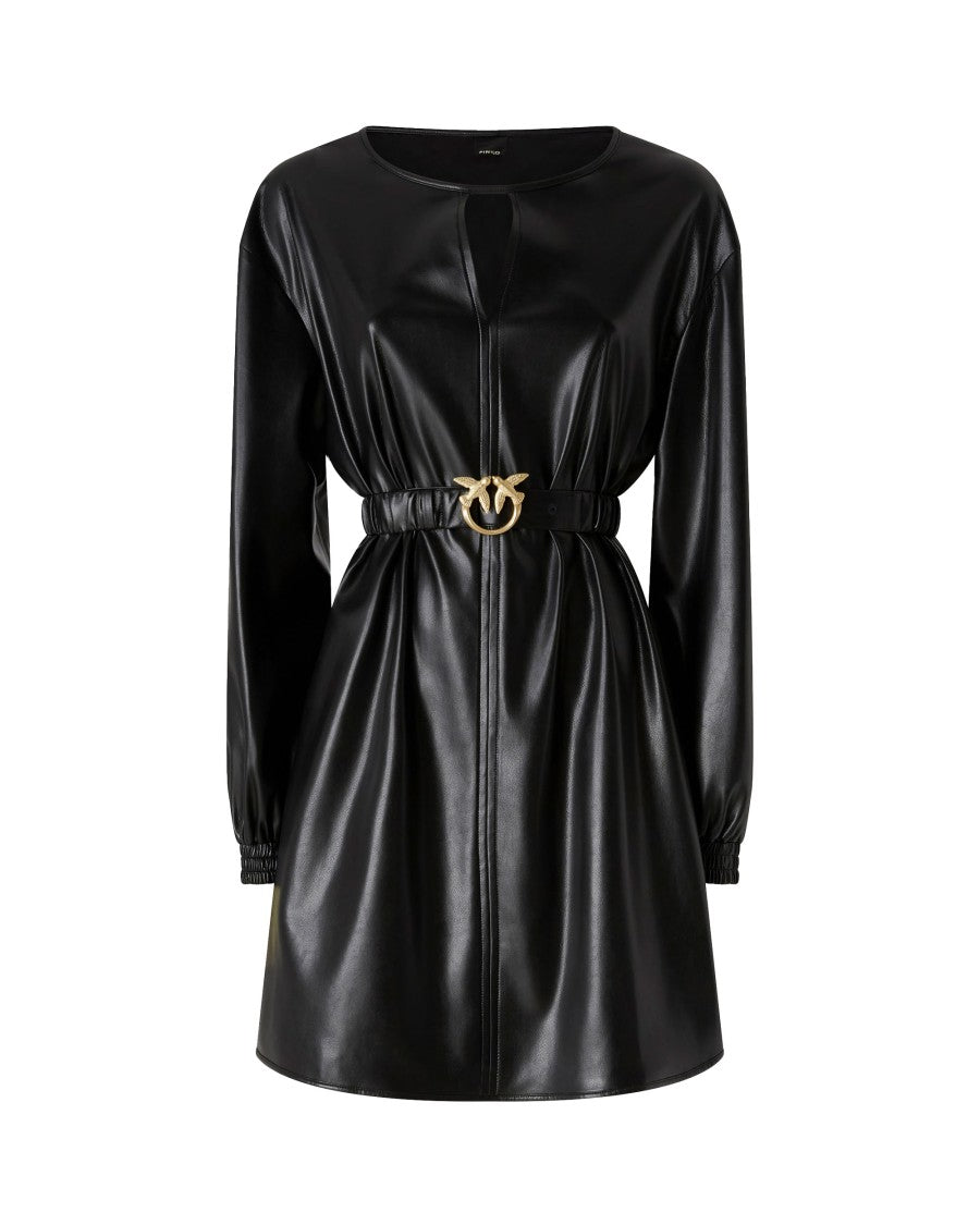 Pinko Black Leather Effect Short Dress