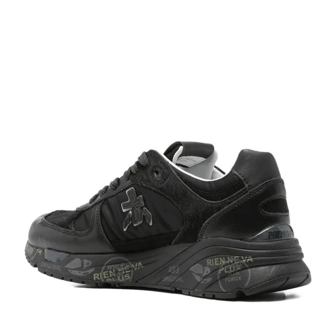 Premiata Black Mased Leather Decorative Charm Sneakers