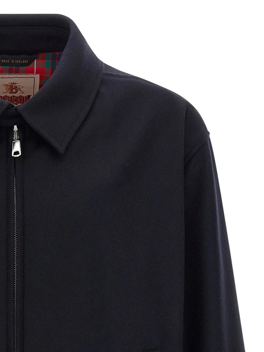 Baracuta Deep Navy Wool Blend Casual Jacket With Tartan Lining