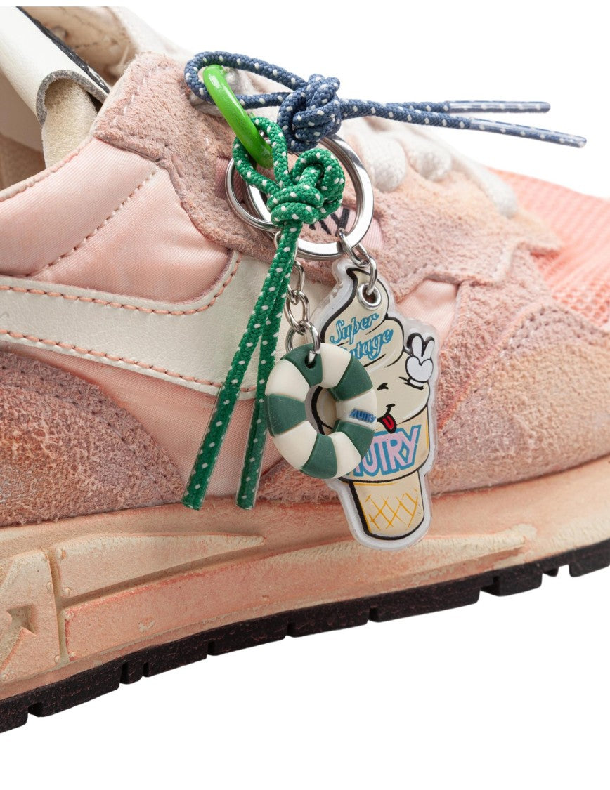 Autry Reelwind Super Vintage Nylon And Suede Sneakers In Pink And White